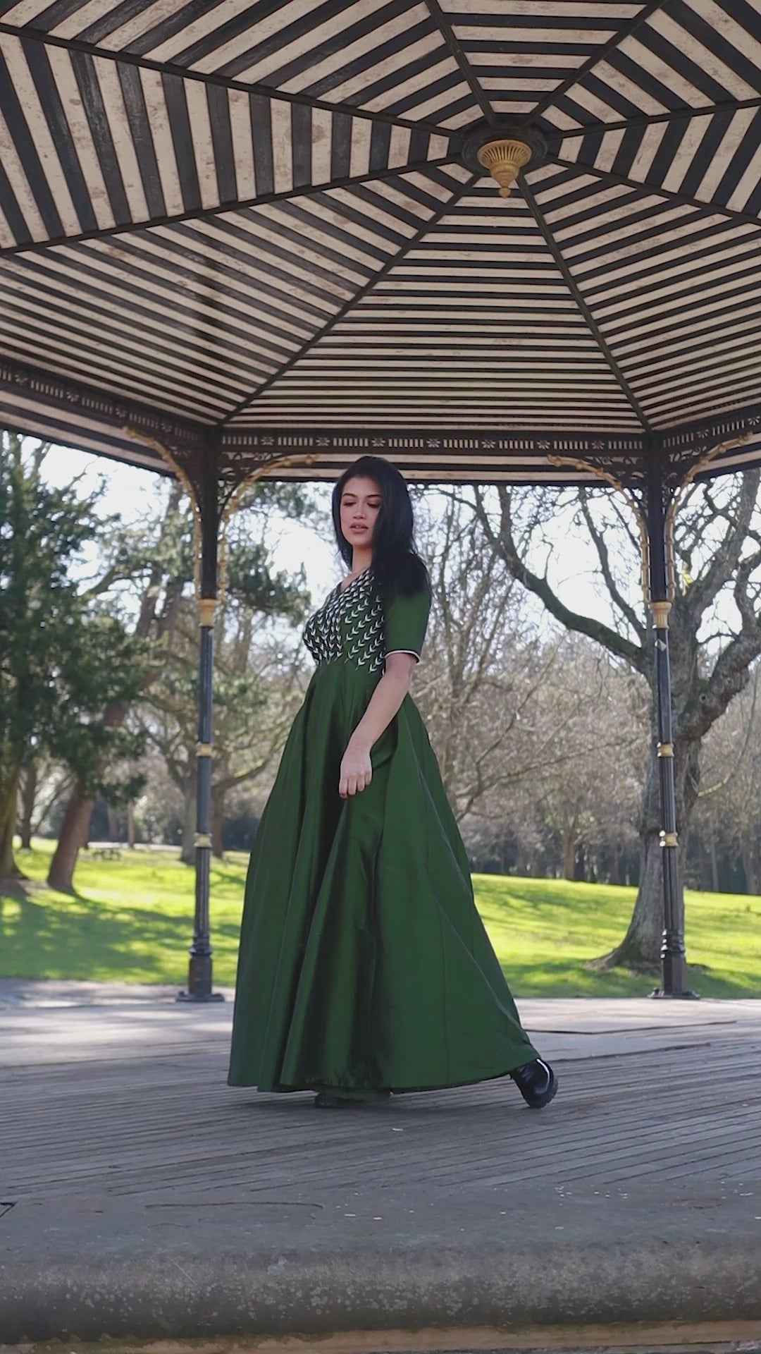 Emerald green flare on sale dress