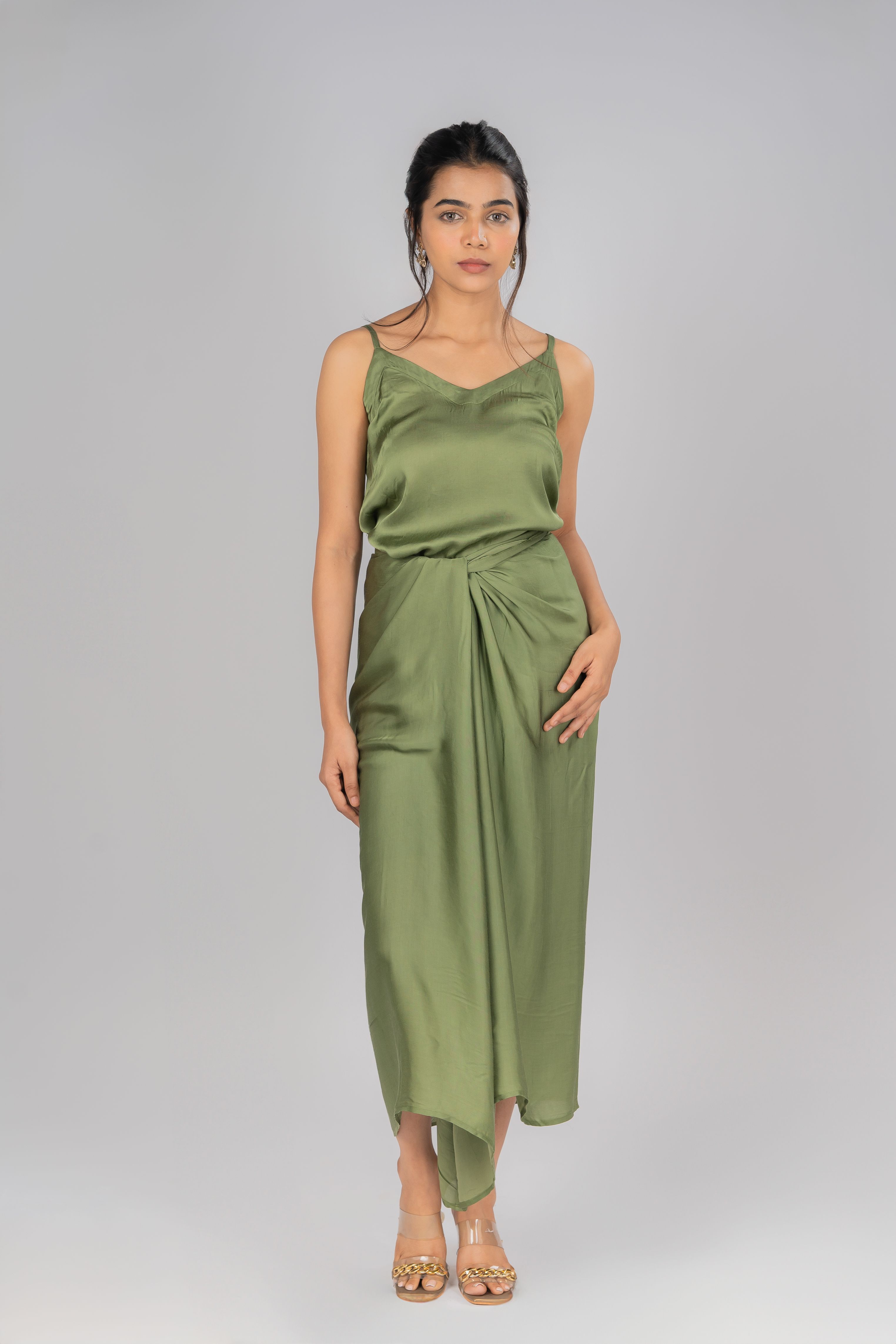 Olive green drape skirt