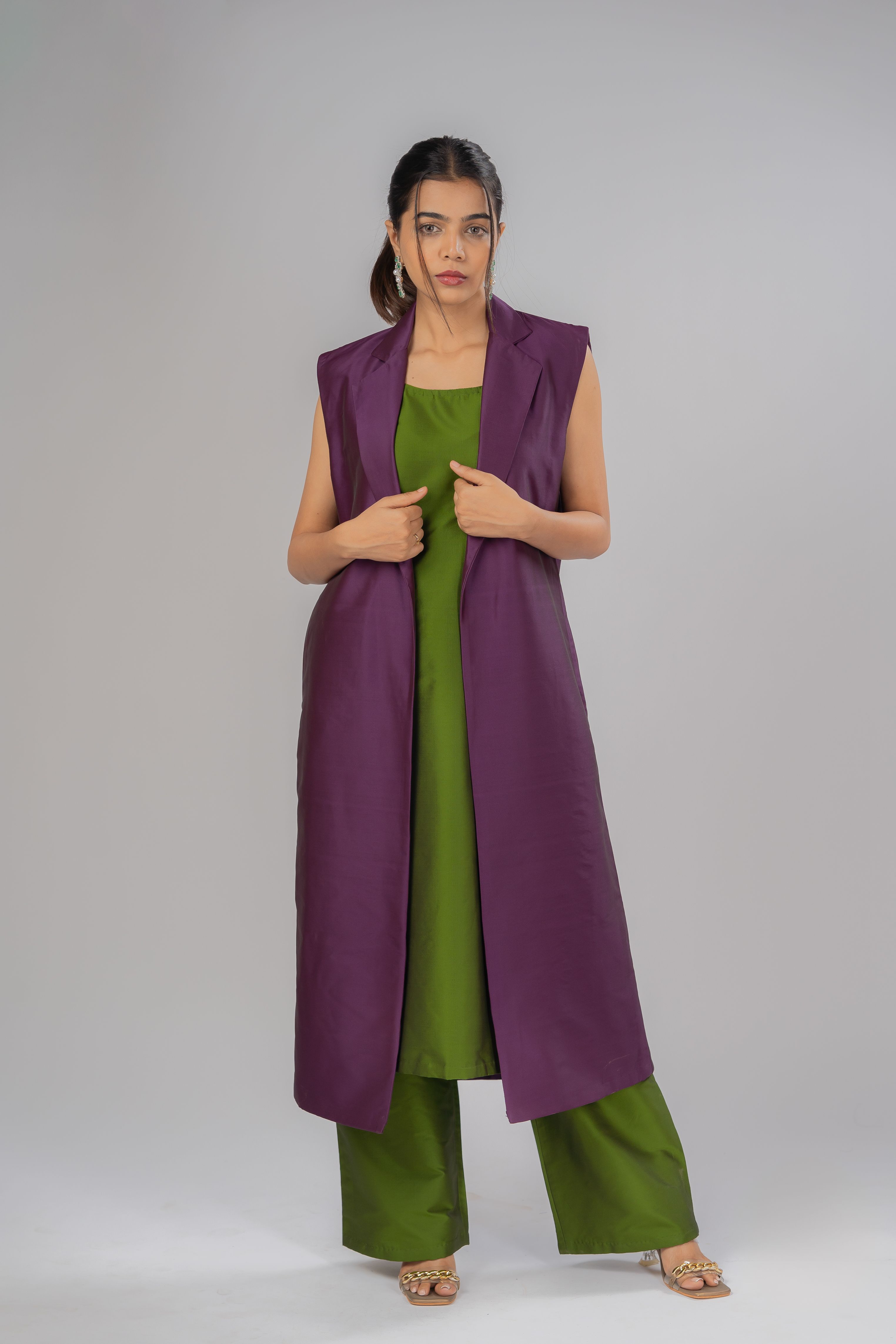 Wine straight cut vest style silk jacket with soft lining