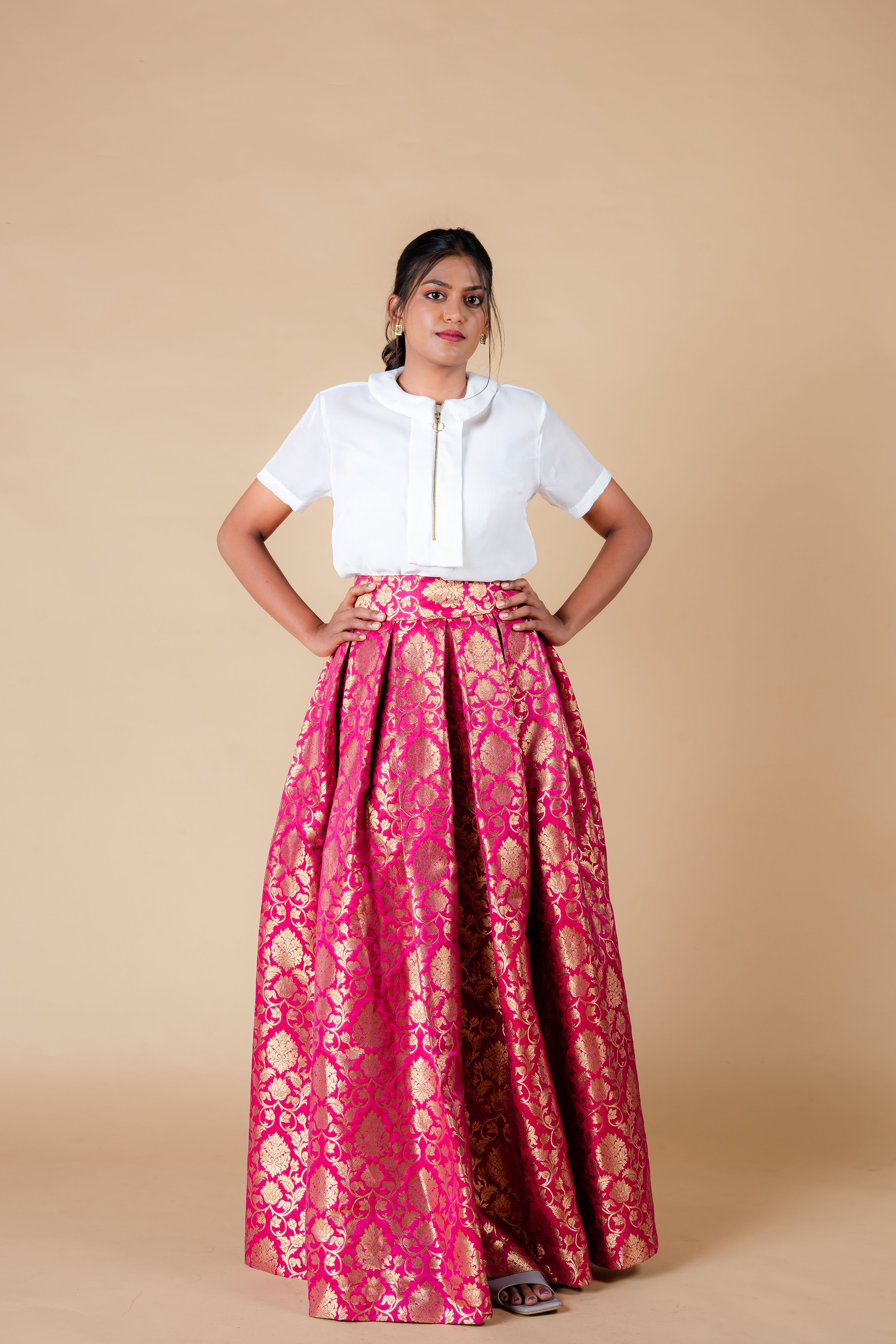 Fuschia brocade skirt