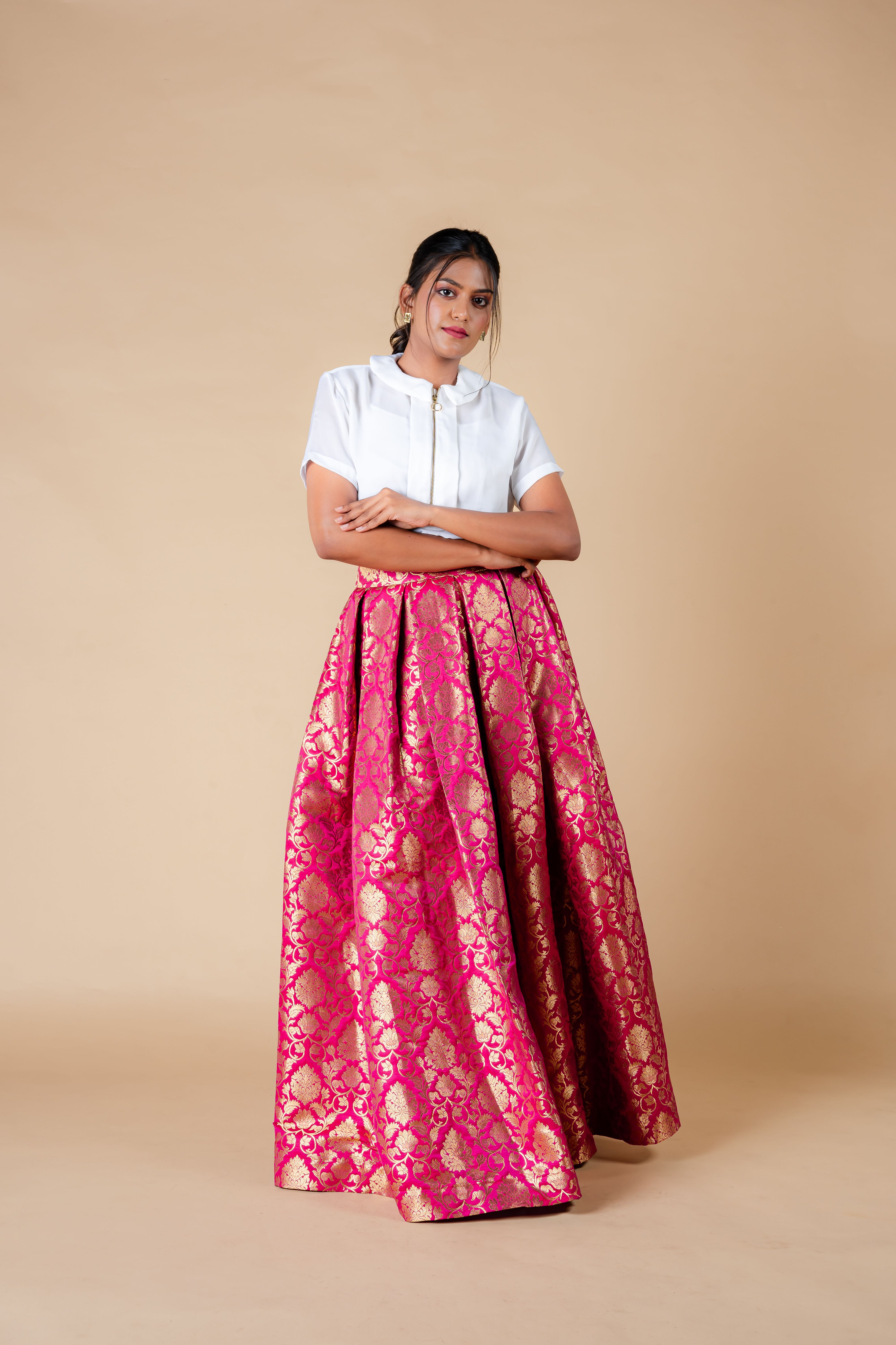 Fuschia brocade skirt